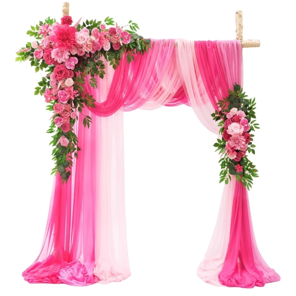 Tinge Time Hot Pink 2 Foral Arrangements And 3 Cloths